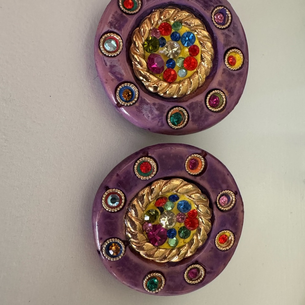 Jacky De G Colorful Jeweled Clip-on Earrings